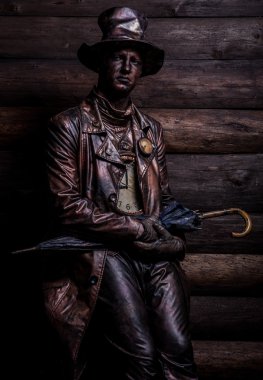 saatçi, parlak fantastik filmde görüntü. masal sanat fotoğraf grunge ahşap zemin üzerinde.