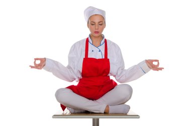 Kırmızı önlük içinde cook