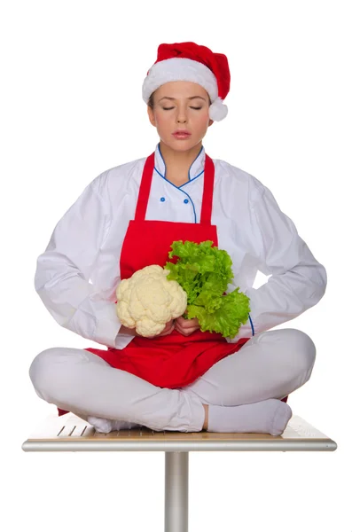 Meditation cook with vegetables — Stock Photo, Image