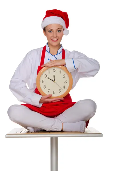 Cuisinière et minuterie souriantes — Photo