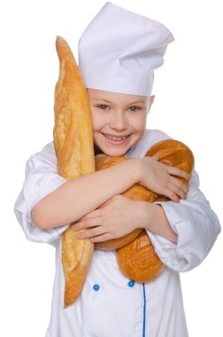 Baker üç tane ekmek ile gülüyor