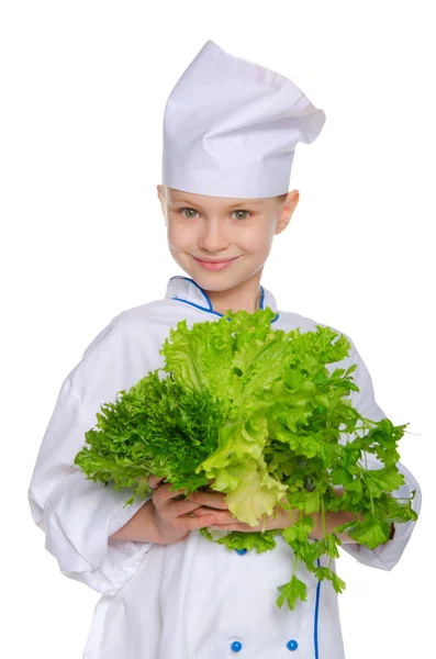 Smiling cook with fresh herbs — Stock Photo, Image