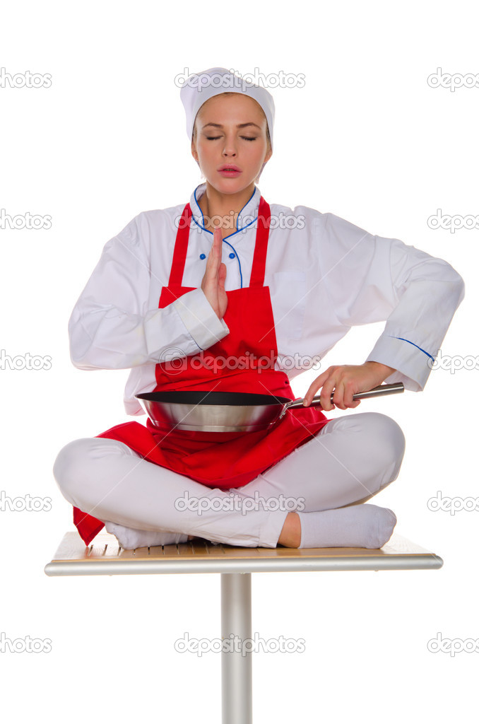 The meditator cook with frying pan