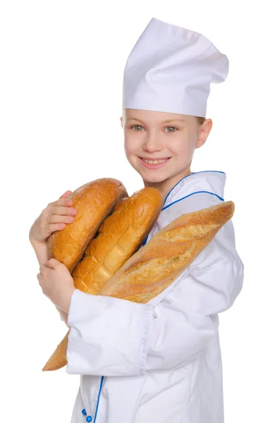 Half-turned baker with bread — Stock Photo, Image