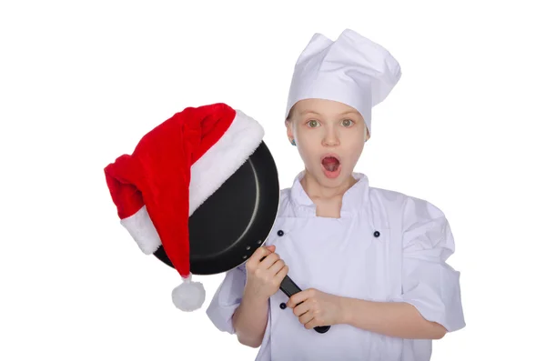 Meisje chef-kok met Kerst prijzen — Stockfoto