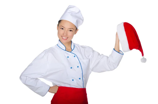 Asian chef invites to a Christmas party — Stock Photo, Image
