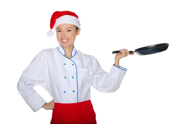 East chef with frying pan — Stock Photo, Image