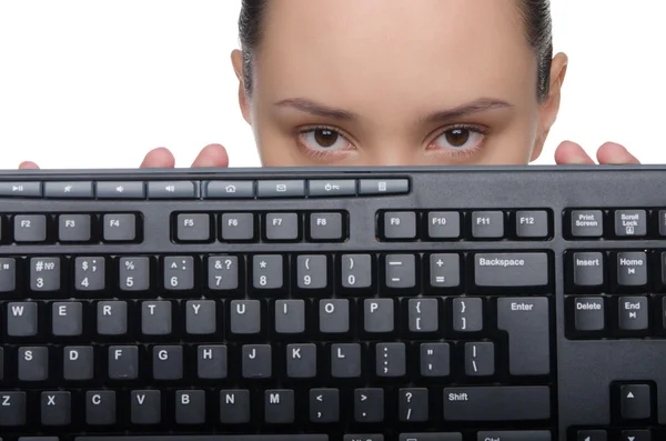 Jovencita sosteniendo un teclado — Foto de Stock