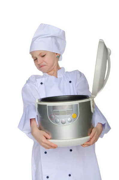 Dissatisfied cook with slow-cooker — Stock Photo, Image