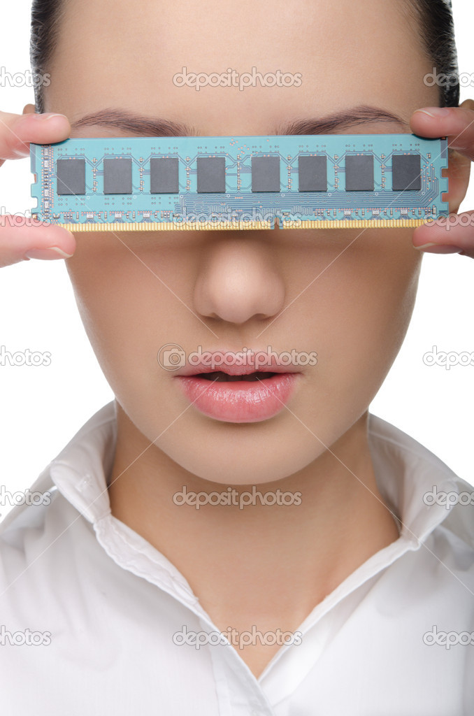 Young lady with a computer memory card