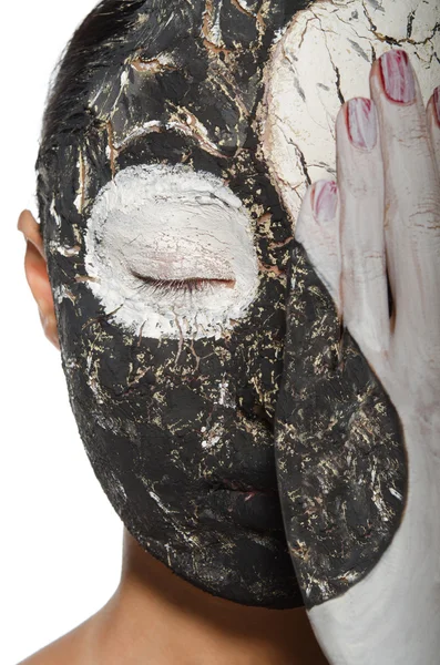 Yin-yang símbolo en la cara de la mujer asiática —  Fotos de Stock