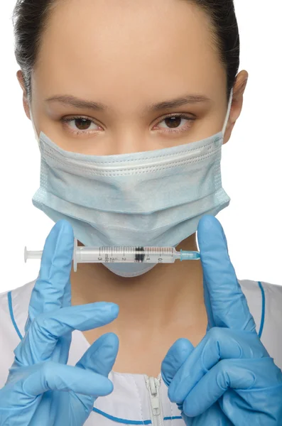 Portrait of a doctor with syringe — Stock Photo, Image