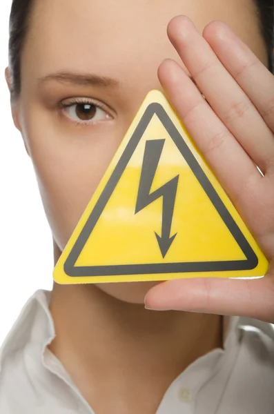 Vrouw met een symbool van lightning bolt — Stockfoto