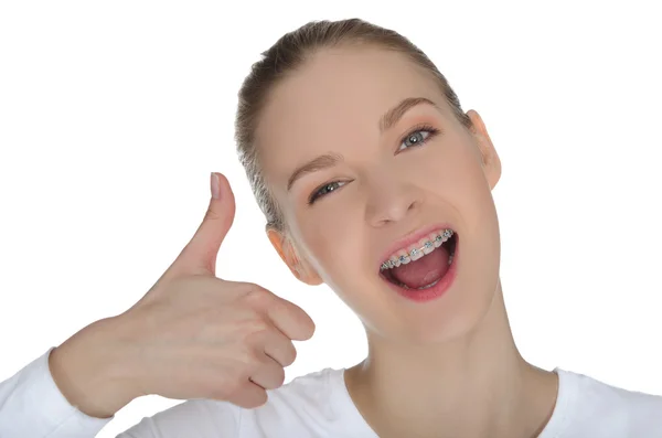 Smiling girl with braces — Stock Photo, Image