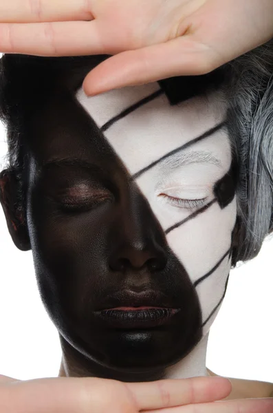 Retrato com mãos e arte facial em forma de piano — Fotografia de Stock