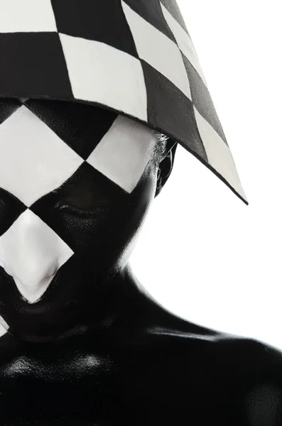 Haif tvář s šachovnice na hlavu — Stock fotografie