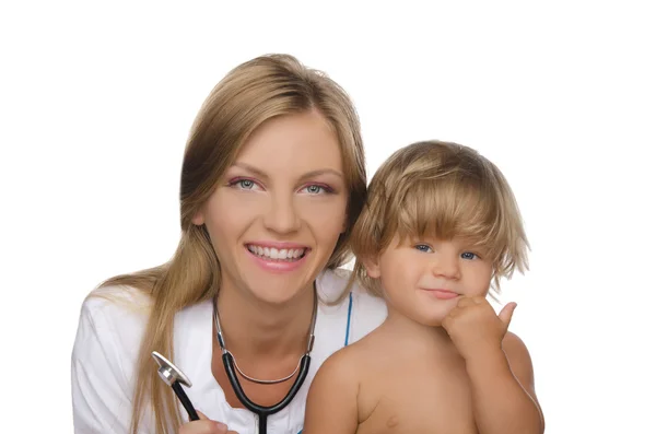 Χαμογελώντας γιατρός και χαρούμενο παιδί — Φωτογραφία Αρχείου