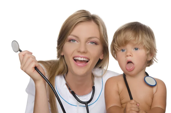 Sorridente medico e bambino — Foto Stock