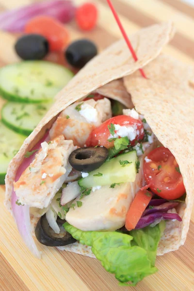 Greek salad chicken wrap — Stock Photo, Image