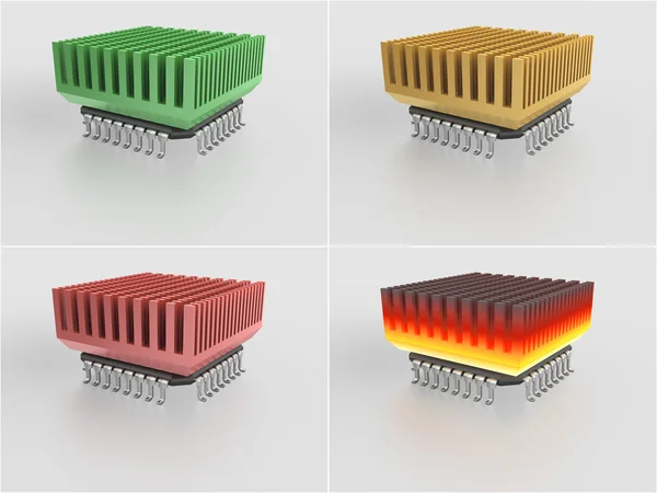 Set - micro-chip med kylfläns — Stockfoto