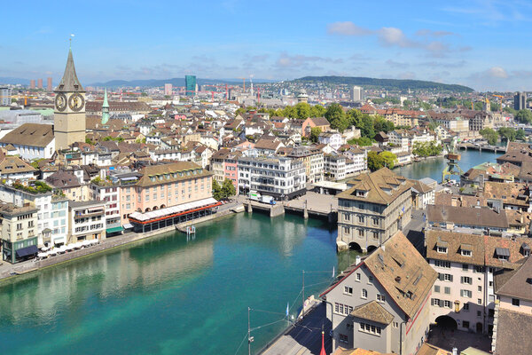Zurich, Switzerland. View of the city from the tower of the church Grossmunster