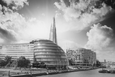 New London city hall with Thames river and cloudy sky, panoramic clipart