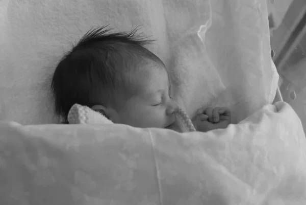 Новонародженої дитини дівчина в її ліжку, Італія — стокове фото