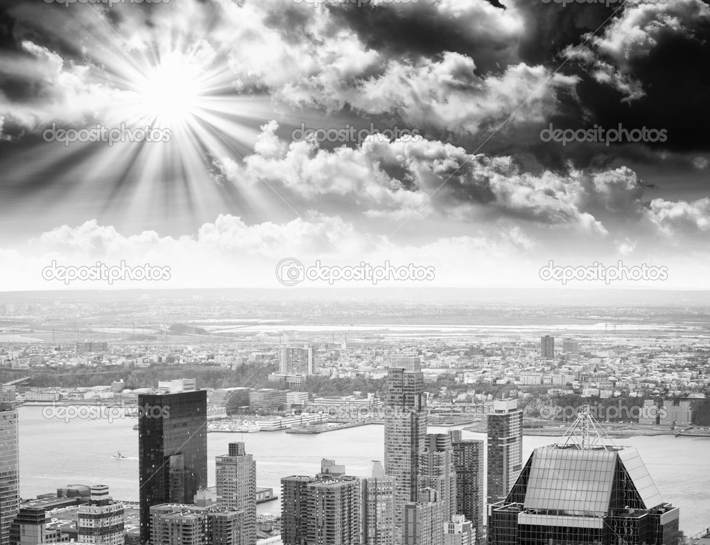 New York City - USA. Beautiful Skyscrapers aerial view at sunset