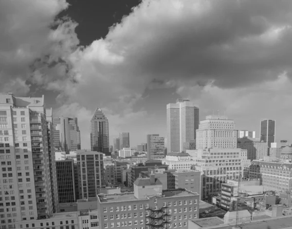 Dramatic sky above Montreal Buildings, Canada - Aerial view — Stock Photo, Image