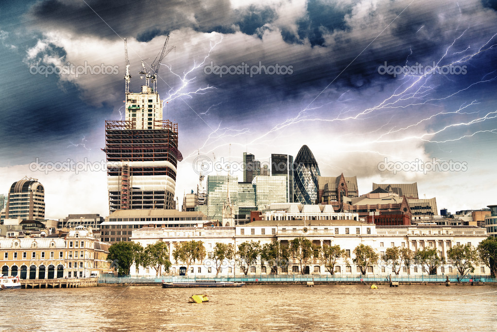 City of London with Thames river in Autumn