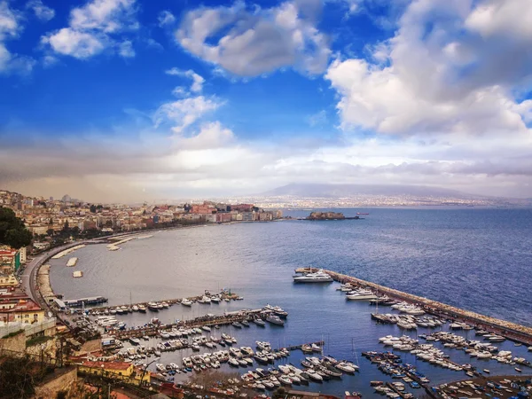Gulf of Naples - Wonderful aerial view with city, sea and dramat — Stock Photo, Image