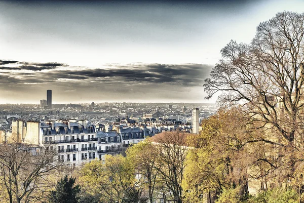 Paris. Magnifique vue aérienne sur la ville au coucher du soleil d'hiver — Photo