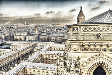 Kışın Paris güzel havadan görünümü