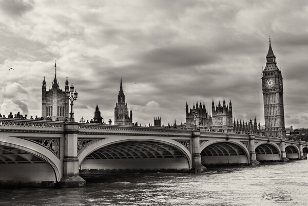 London. Wonderful view of Westminster bridge with Big Ben and Houses of Parliament.