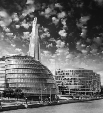 New London city hall with Thames river and cloudy sky, panoramic clipart