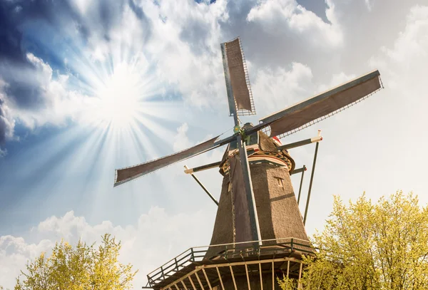 Holandia. wiatrak z kolorowe niebo piękny widok — Zdjęcie stockowe