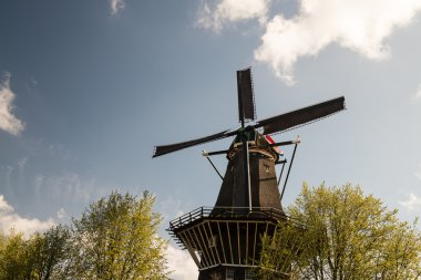 Amsterdam, Hollanda. güneşli da'da tipik Hollanda Yeldeğirmeni