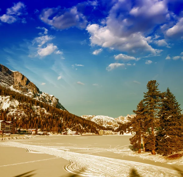 Krásné barvy krajiny Dolomit v zimě — Stock fotografie