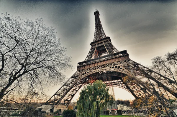 Vacker utsikt över Eiffeltornet med vegetation — Stockfoto