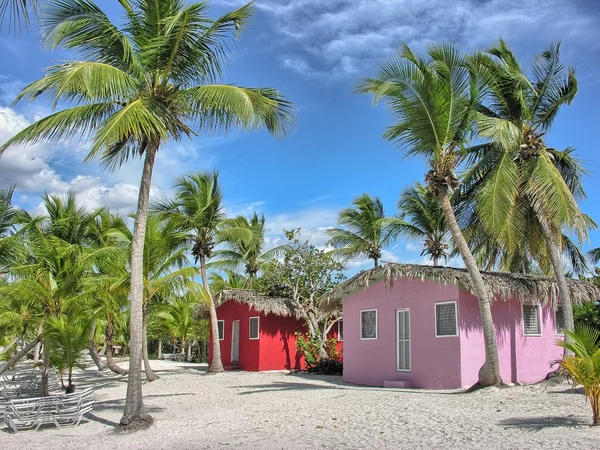 Caribisch strand met vitale kleurrijke huizen — Stockfoto