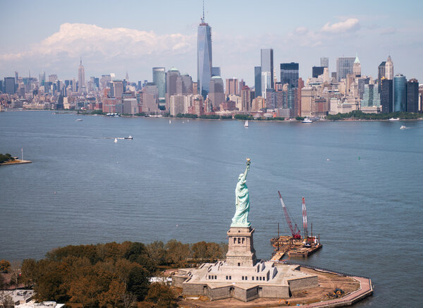 Beautiful aerial view of Statue of Liberty - New York City.