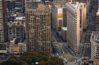 New York - Haziran 9: Yassı demir Haziran'da cephe havadan görünümü oluşturma