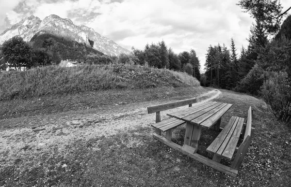 Bench on the Dolomites Mountains, Italy — Stock Photo, Image
