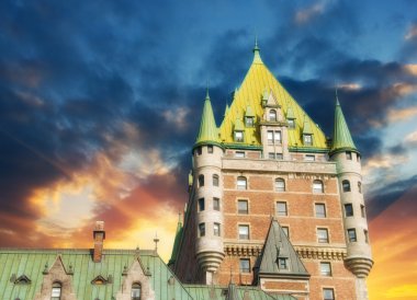 Quebec city Kalesi, Kanada. chateau de fronte üzerinde güzel gökyüzü