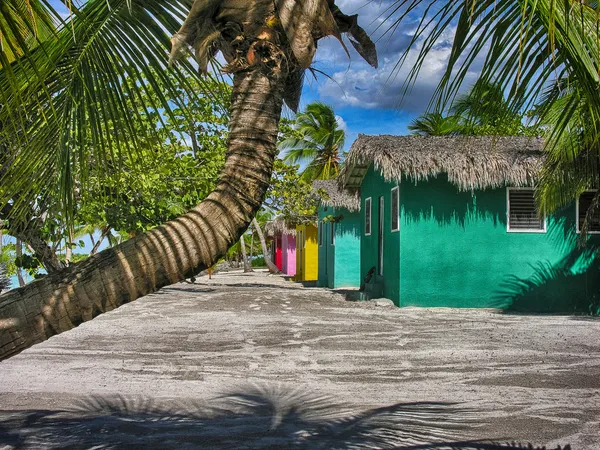 Caribbean Beach with quintessential colorful homes — Stock Photo, Image