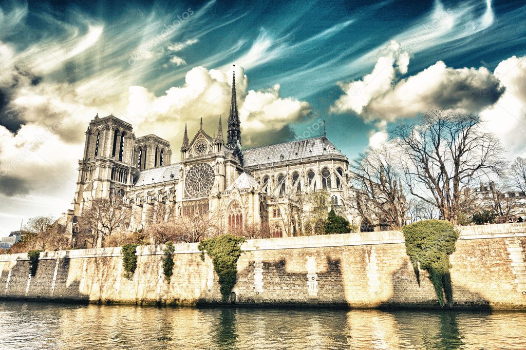 Paris. Beautiful view of Notre Dame Cathedral