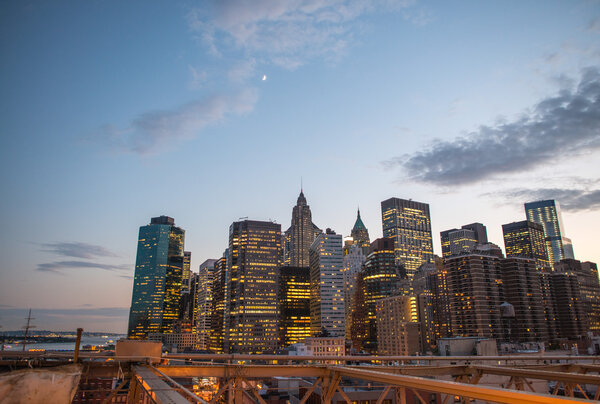 New York skyline, summer sunset colors.