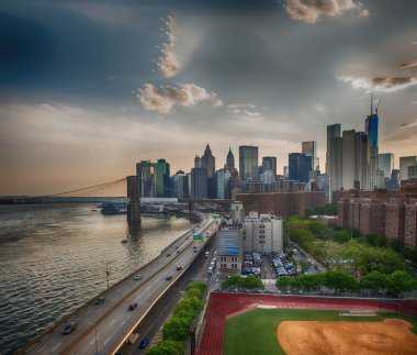 New York. FDR Drive and Manhattan skyline at sunset from Brookly clipart
