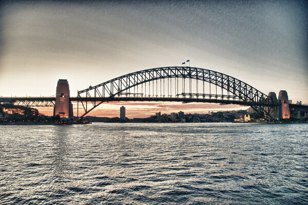 The Sydney Harbor Bridge - Full side view panoramic iconic image