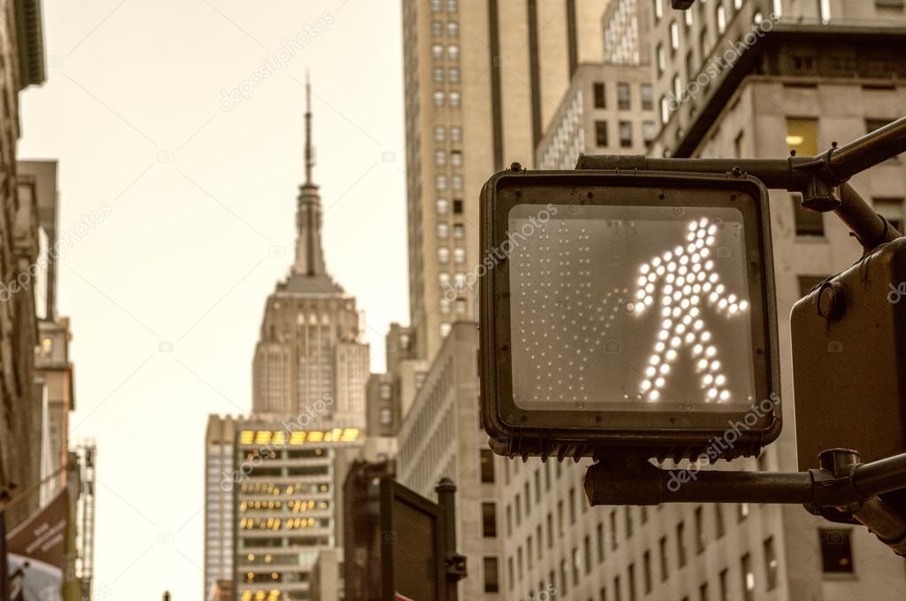 Crosswalk ok sign on a Manhattan Traffic Light - New York City